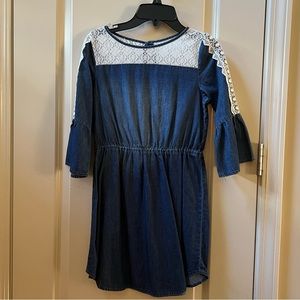 💙Long Sleeve Light Weight, Soft Blue Jean Girls Dress by Sequin Hearts Sz 12💙